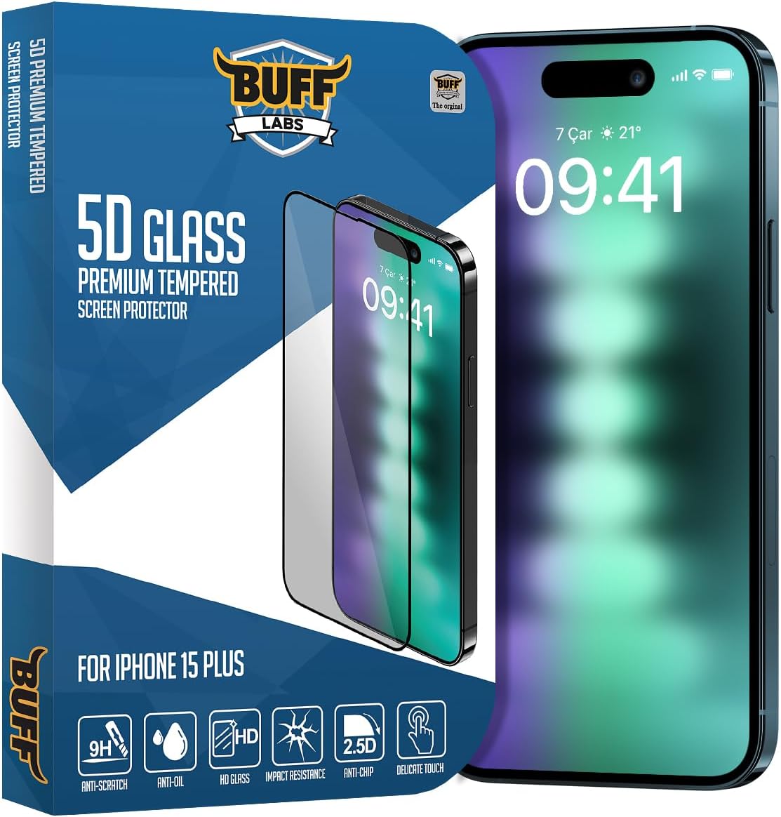 BUFF LABS Buff iPhone 15 Plus ile Uyumlu 5D Glass Ekran Koruyucu