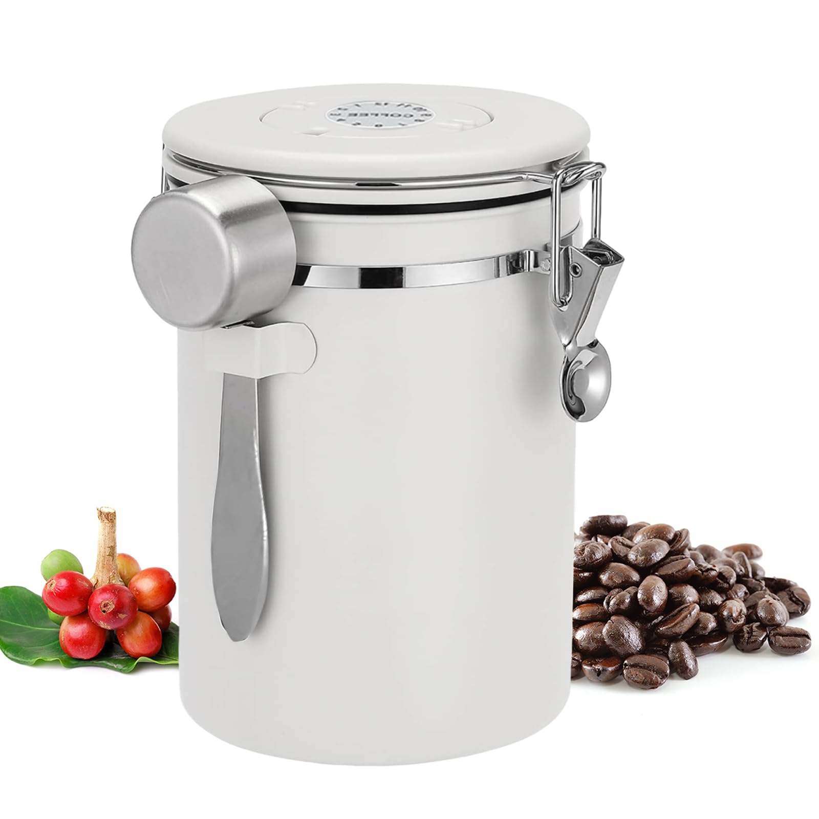 YFXREIL Airtight Coffee Canister, 1800ML Stainless Steel Container with Measuring Scoop & Date Tracker for Coffee, Tea, Sugar and Nuts