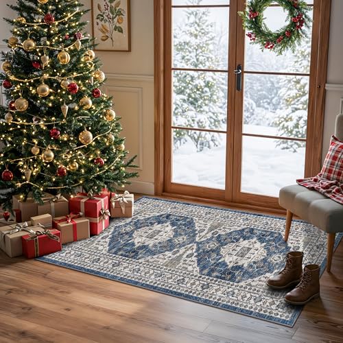 2x4 Washable Stain-Resistant Kitchen Rug, Blue