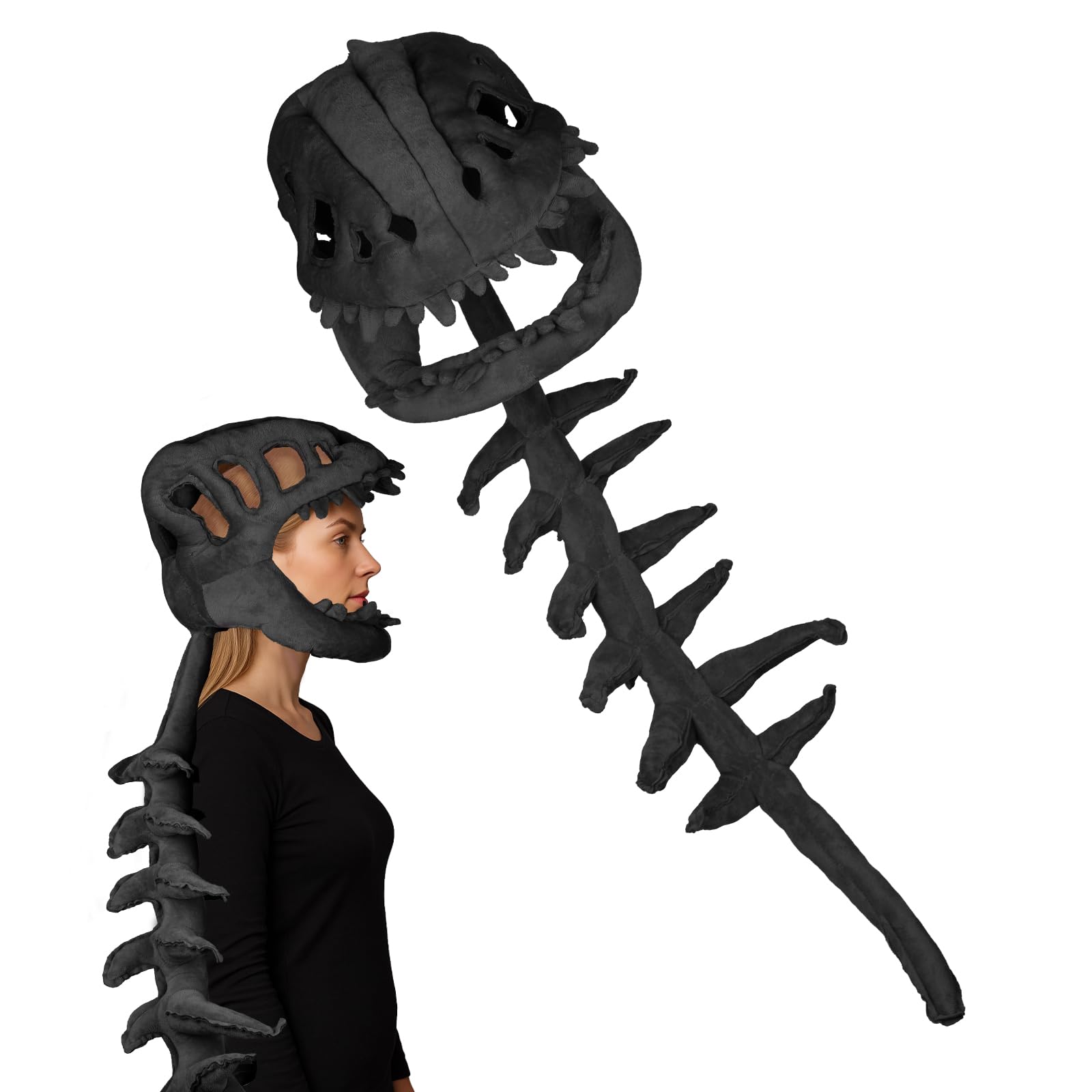 Sinbana 3D Dinosaur Skeleton Costume, Wearable Skeleton Outfit with Spine Extension Realistic Dinosaur Spinosaurus Costume Accessories for Cosplay Halloween Parties (Black) — image 1