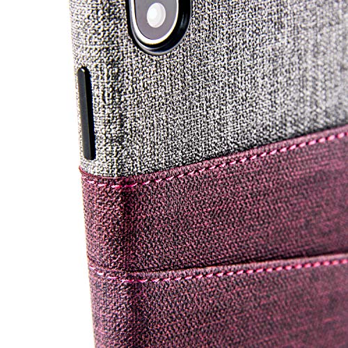 Dockem Luxe Iphone X/Xs Wallet Case: Slim Minimalist Case W/ 2 Credit Card Holder Slots: Ultragrip Canvas Style Synthetic Leather (Maroon And Grey) #TOP6