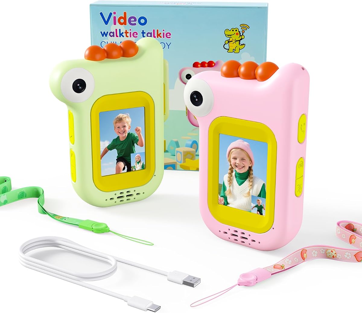 Video Walkie Talkies for Kids with 6 Voice Effects, Upgraded Front and Rear Cameras, Toys Christmas Birthday Gifts for Age 3-12 Year Old Girls Boys(Green/Pink)
