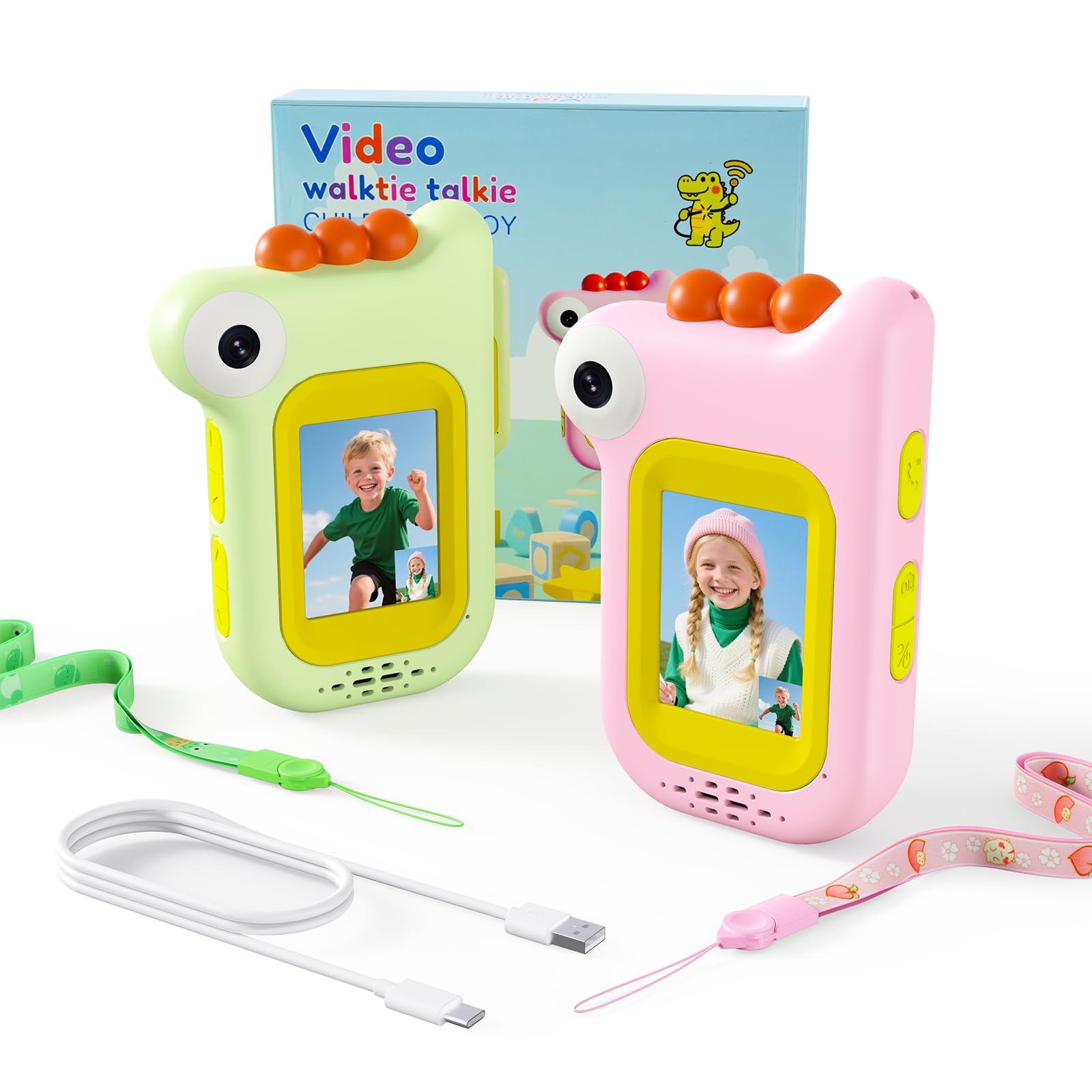 Video Walkie Talkies for Kids with 6 Voice Effects, Upgraded Front and Rear Cameras, Toys Christmas Birthday Gifts for Age 3-12 Year Old Girls Boys(