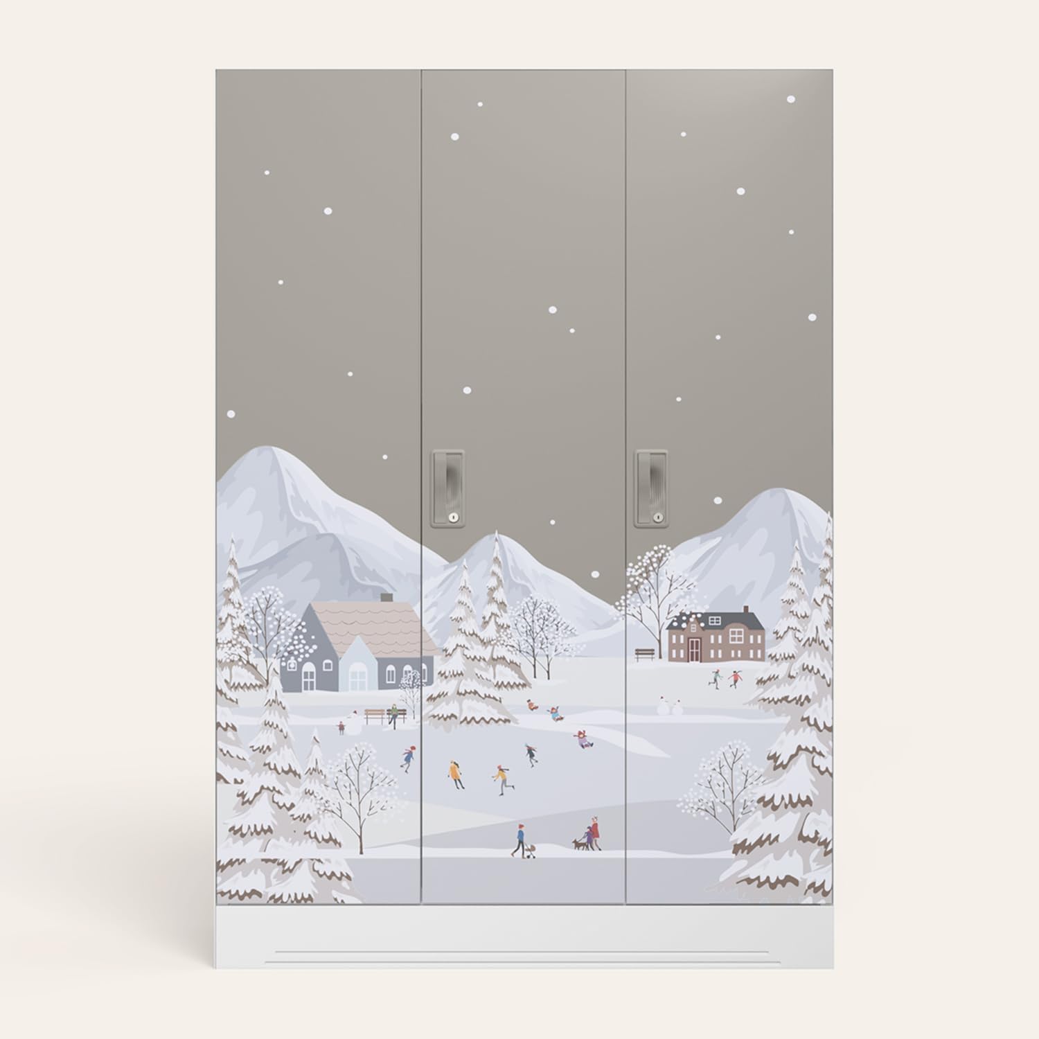 GODREJ INTERIO Slimline 3-Door Digital Printed Steel Almirah (Snowscape Warm Grey), 1-Year Warranty, 1 Locker