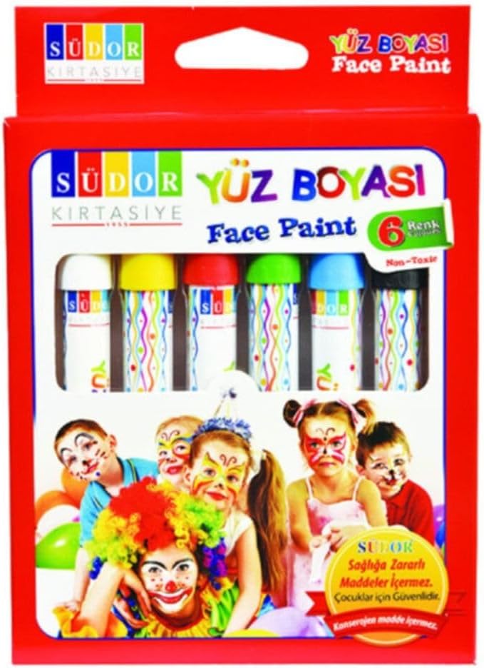Südor Yüz Boyası 6 Renk,BEYAZ SARI KIRMIZI YEŞİL MAVİ SİYAH