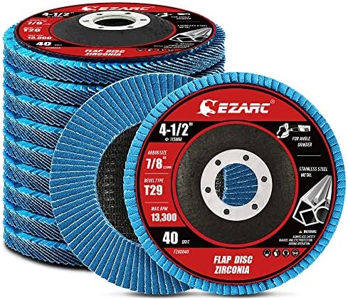EZARC Zirconia Flap Discs 40 Grit, 4-1/2 x 7/8-Inch, Type 29, 10-Pack