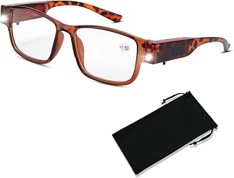 Lighted Reading Glasses Magnifying Glasses with Light Bright LED Readers Magnifier Nighttime Eyeglasses for Men Women