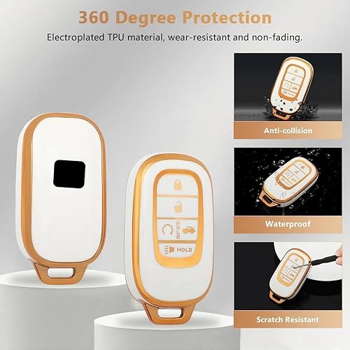 Miniatura 4 de PIFOOG TPU Key Fob Cover Shell Soft Bling Llavero Oro Blanco, BlancoDorado