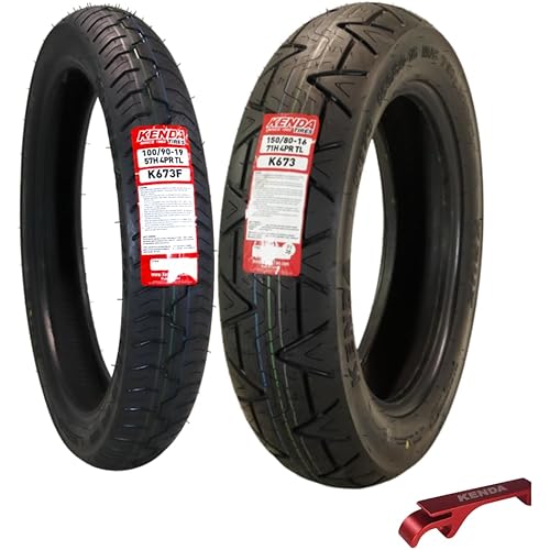 Kenda Kruz K673 100/90-19 (57H) Front & 150/80-16 Rear Motorcycle Tire Pair -Cruiser Street Tires-High-Mileage Cruiser Tire with Excellent Wet Grip and Stability, Includes Kenda Keychain