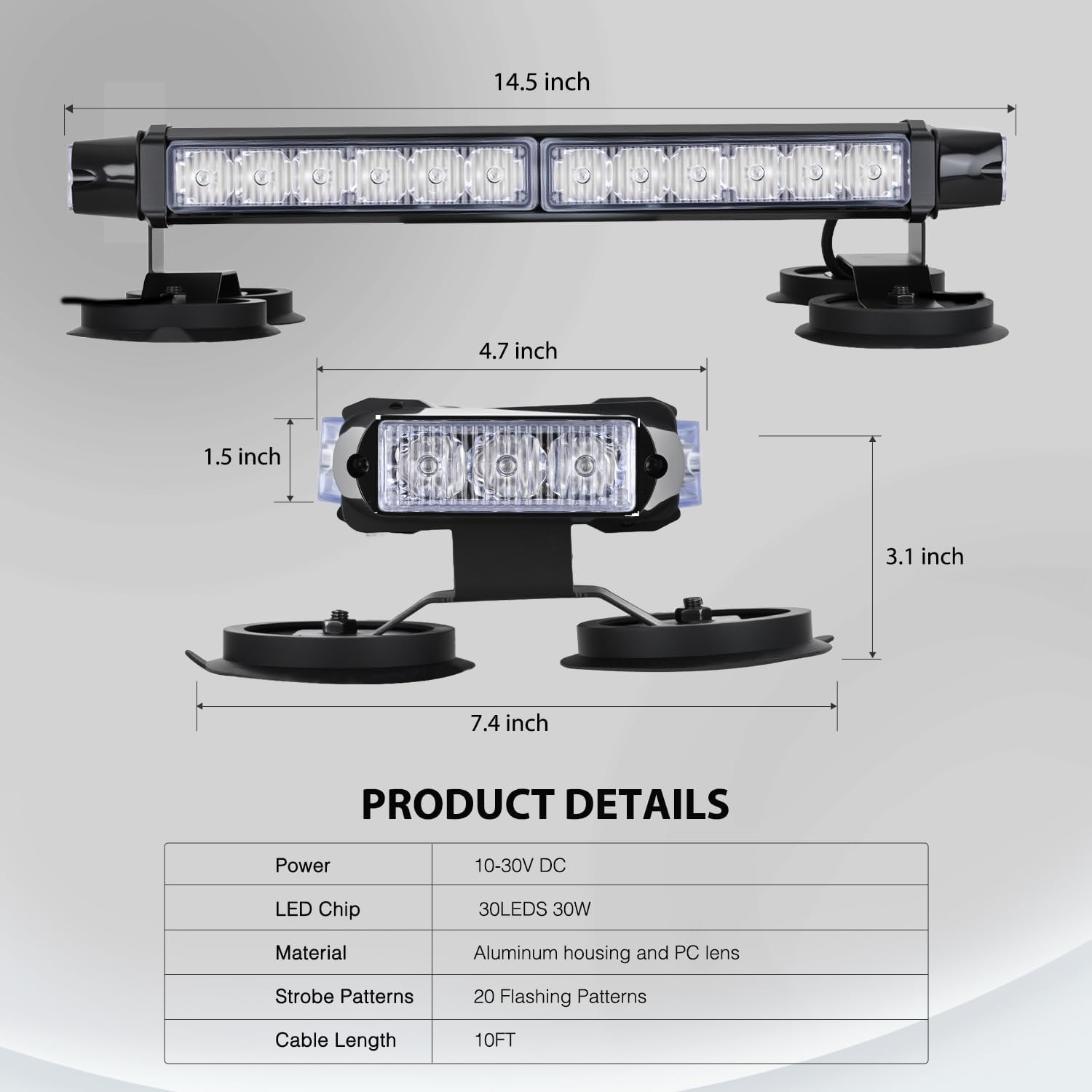 Nilight 14.5" 30LED Strobe Light Bar Double Side Rooftop Emergency Flashing Lights Red Blue Safety Warning Hazard Light Bars with Magnetic Base for Construction Vehicles Plow Trucks Pickup