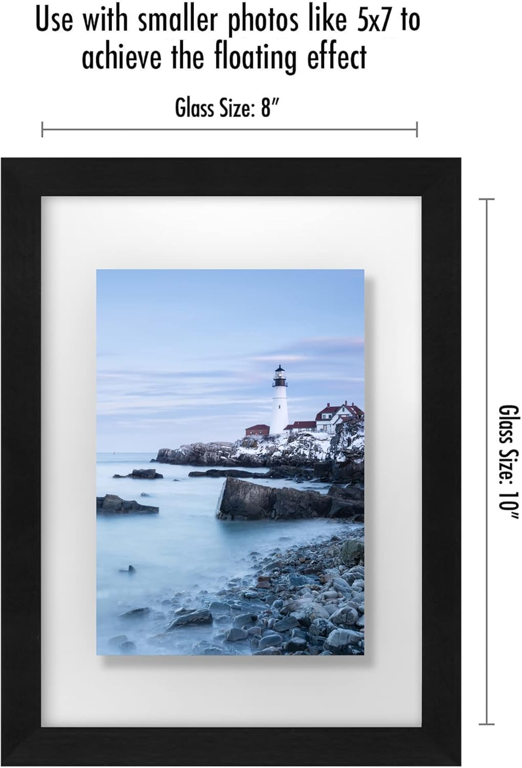 Americanflat 8x10 Floating Picture Frame with Polished Crystal-Clear Glass - Set of 2 - Use as 5x7 Frame or Display 4x6 Photo - Signature Float Collection - Photo Frames for Tabletop or Wall - Black