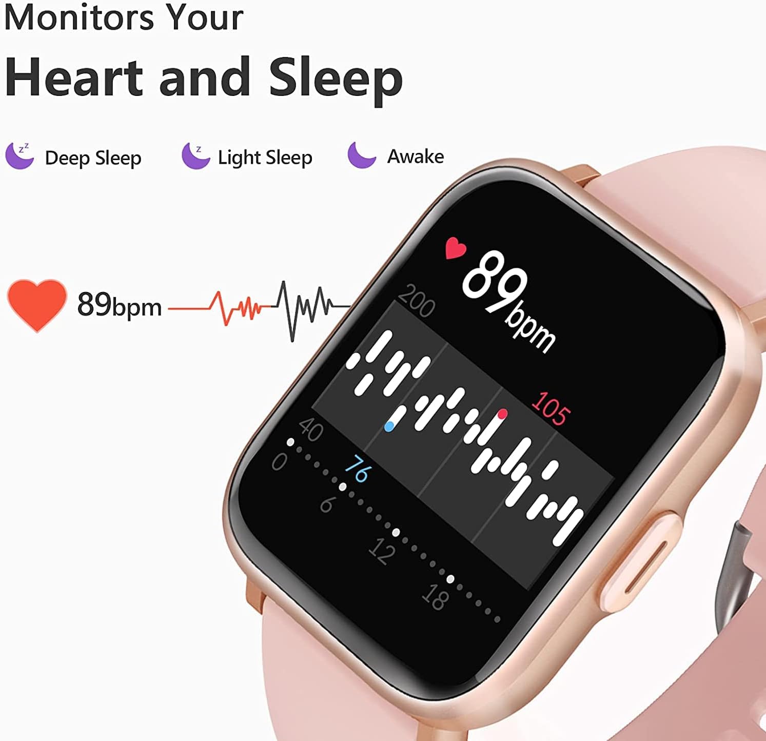 KALINCO Smart Watch for Android Phones iOS, Swim Watch with Heart Rate Monitor Pedometer Calorie Counter, 5ATM Waterproof Fitness Tracker with Sleep Monitor Compass, Smartwatch for Men Women