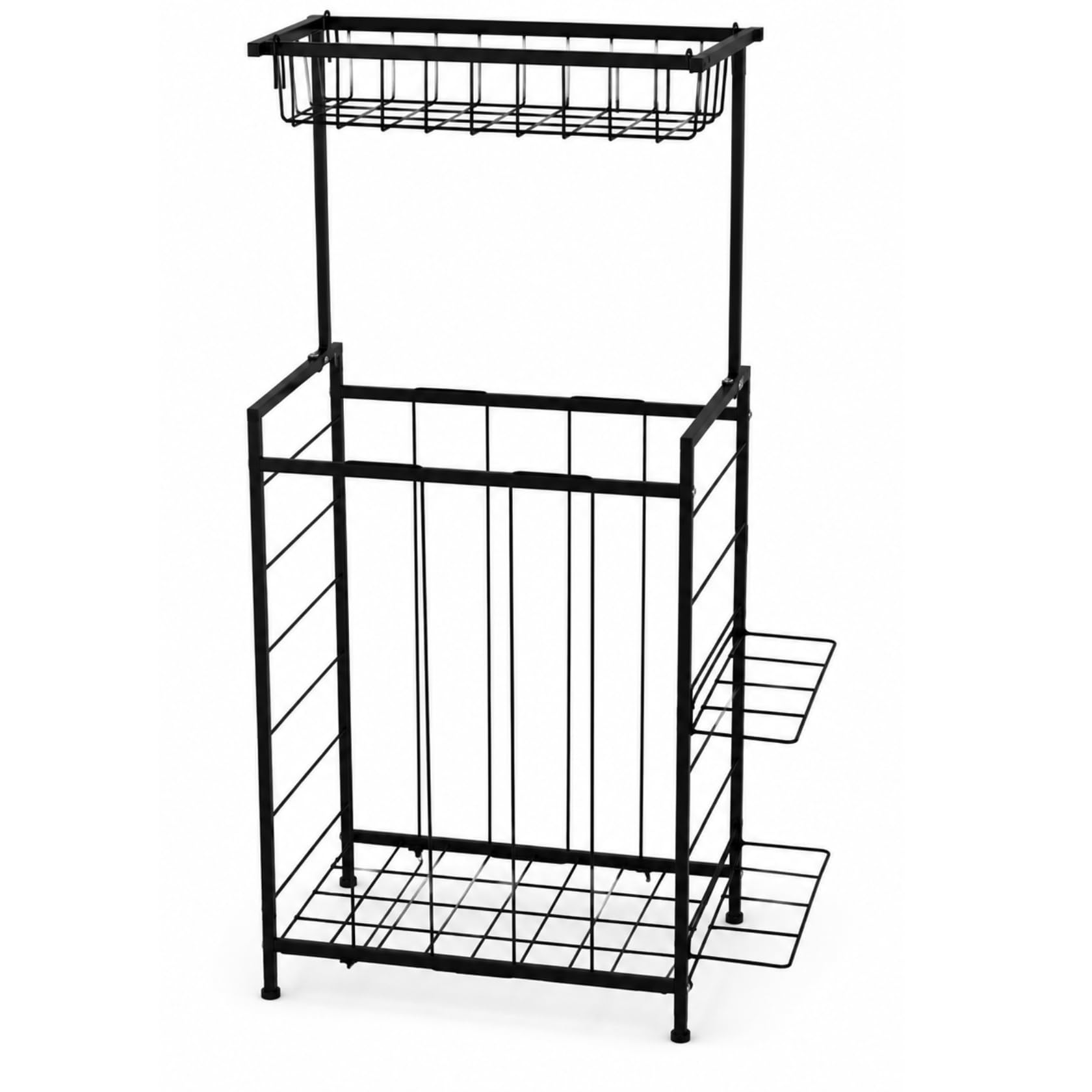 ecofynd Sports Equipment Organizer Rack with Side Racket Holder, Portable Ball Storage Cart for Basketball, Football, Volleyball, & Sports Accessories, Indoor & Outdoor Garage Organizer (SPR002-BLK)-image-5