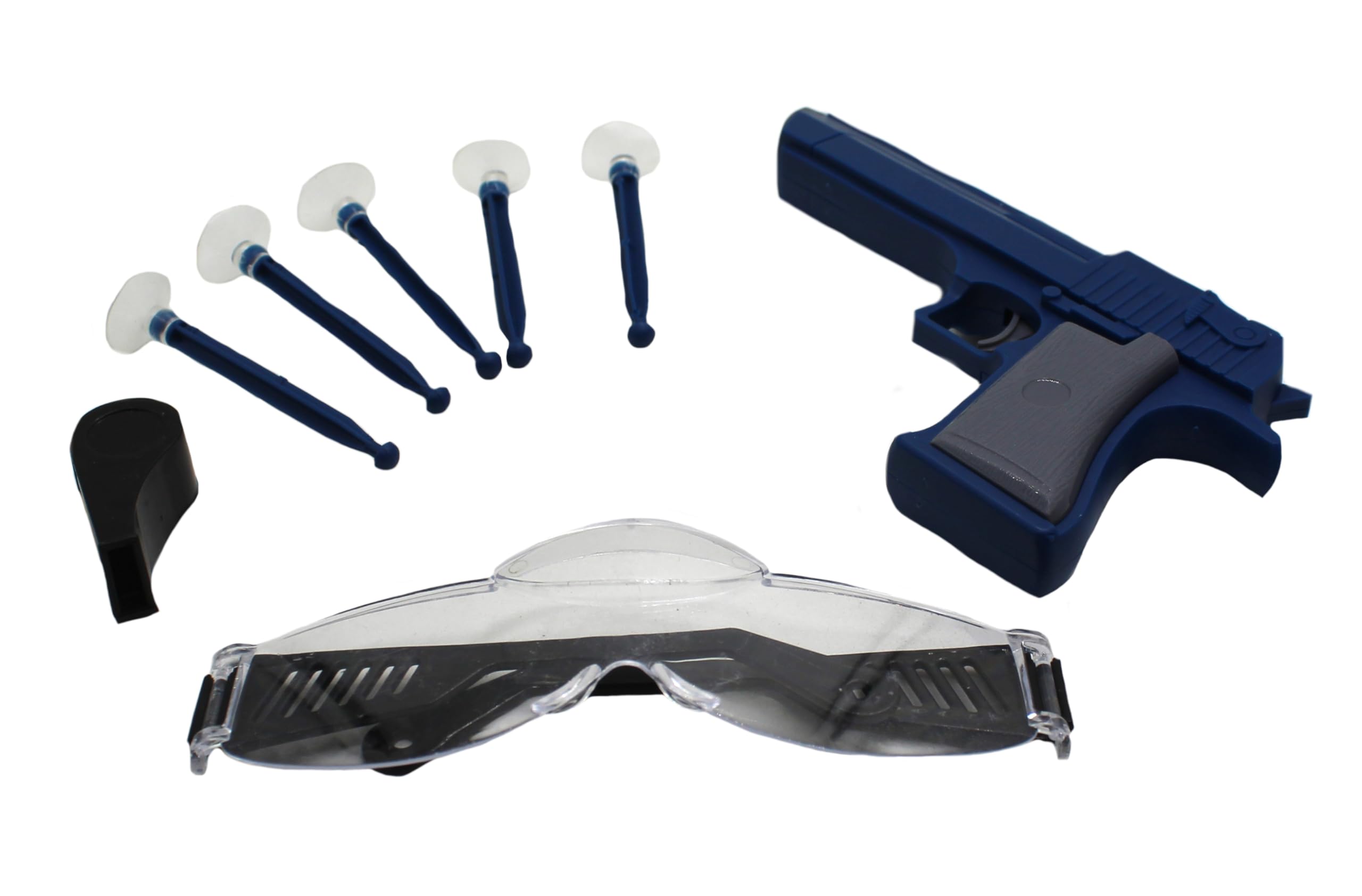 Neoinsta Medium Size Plastic Realistic Manual Gun Toy for Kids with 5 Free Dart Bullets|one Plastic Goggle|one Whistle|Weapon Toy|Pistol Toy|Single Barrel|Shooting Gun Toy (Dark Blue) - Image 3 thumbnail