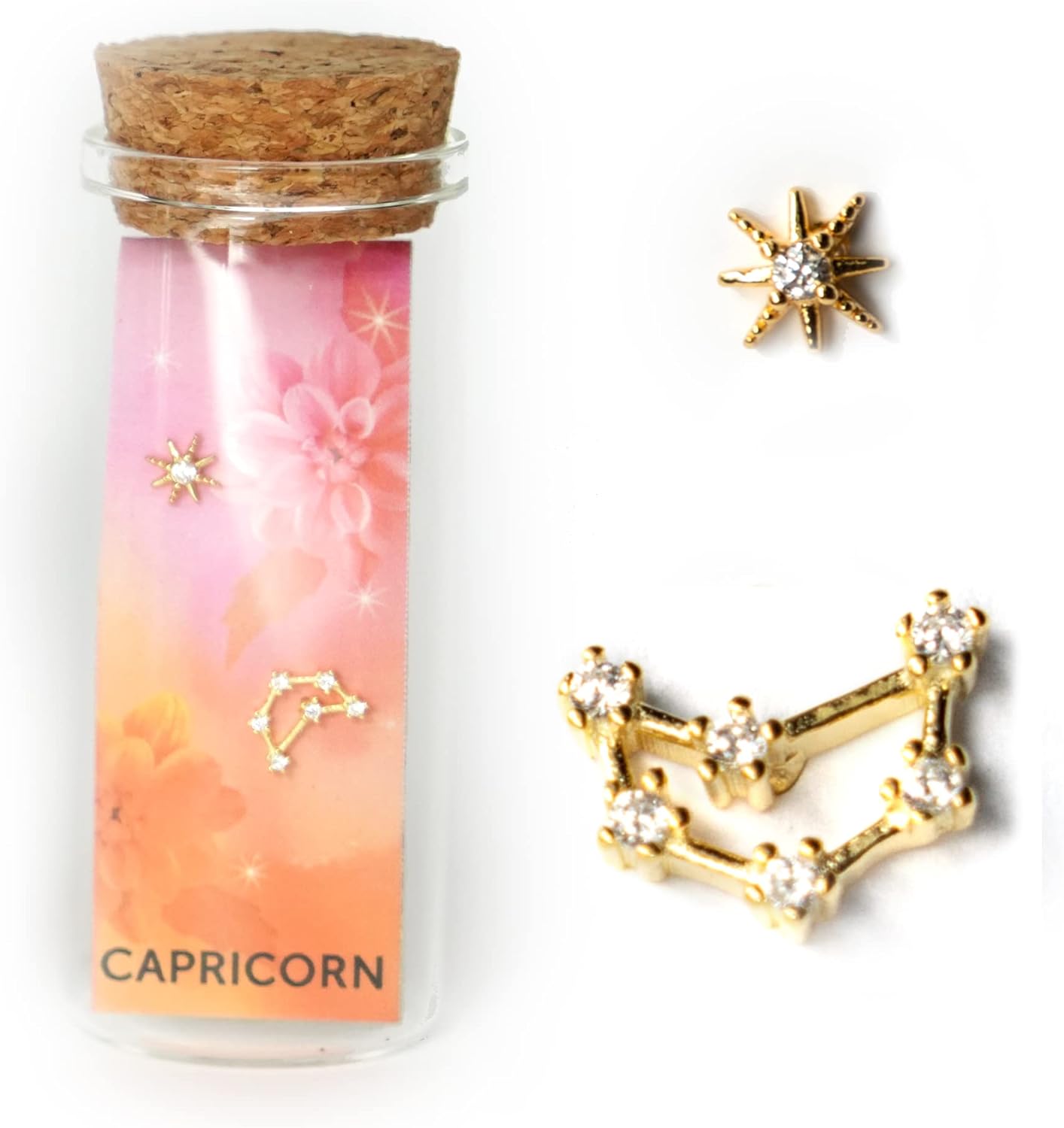 18k Gold Mismatched Stud Earring, Zodiac Star Stud Earrings Set, Birthday Astrology Gifts for Women, Teens, Birth Flower