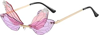 نظارة شمس موضة غير منتظمة وفريدة بتصميم أجنحة اليعسوب بتفاصيل براقة جذابة لإضفاء لمسة جريئة في أي مناسبة أو حفلة للنساء