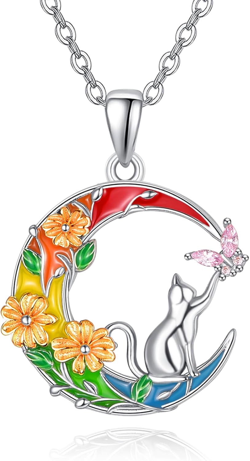 AENEAS Rainbow Bridge Cat/Dog Memorial Gifts Necklace Sterling Silver Jewelry Pet Memorial Gifts for Loss of Cat Angel Wings Bereavement Gifts Sympathy