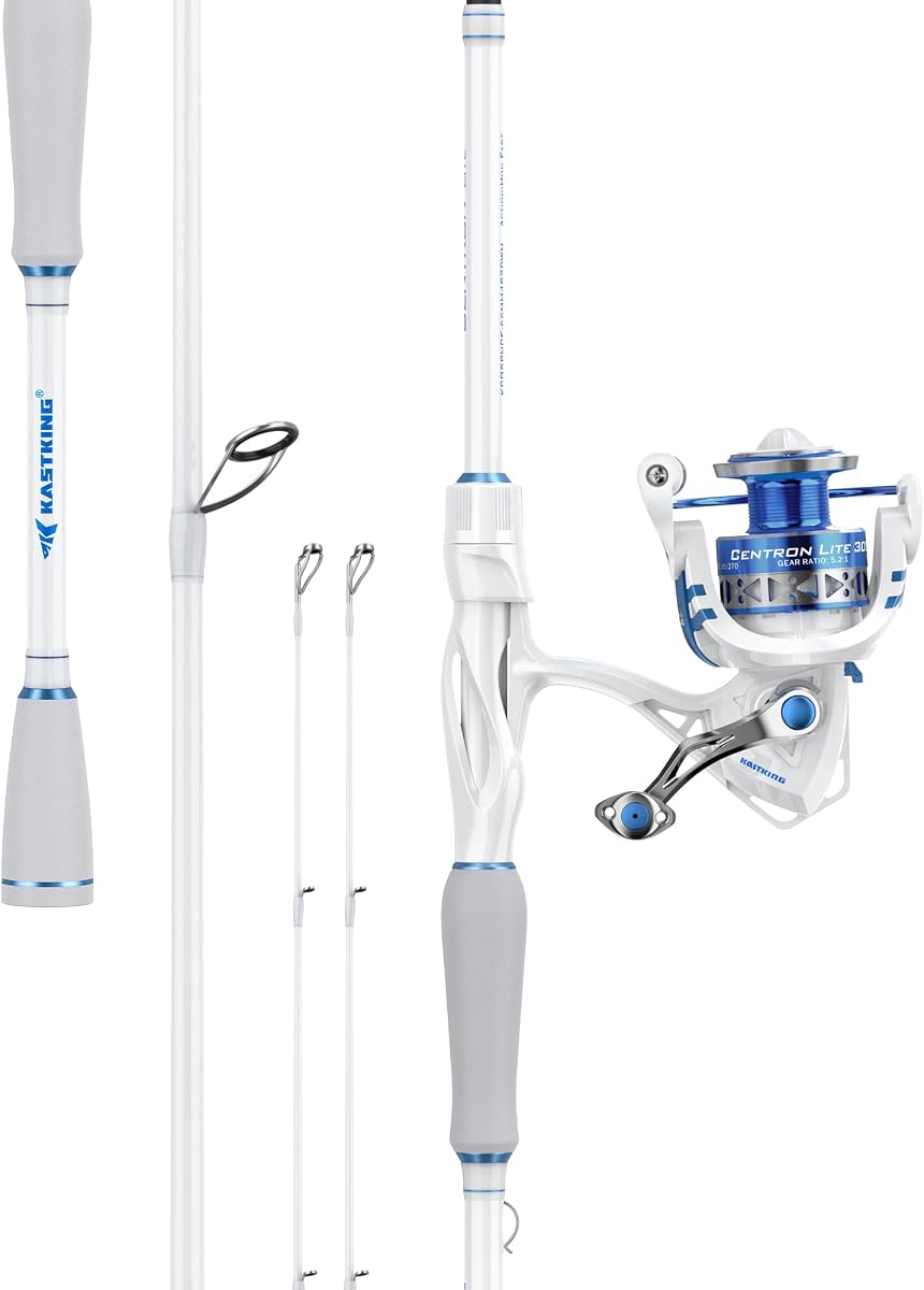 Combo de caña y carrete de pesca de viaje KastKing Centron Lite, doble punta plegable | Combo de cebo y spinning, diseño portátil de varias piezas + punta adicional, grafito IM6 liviano, ideal para pesca de lubina y trucha
