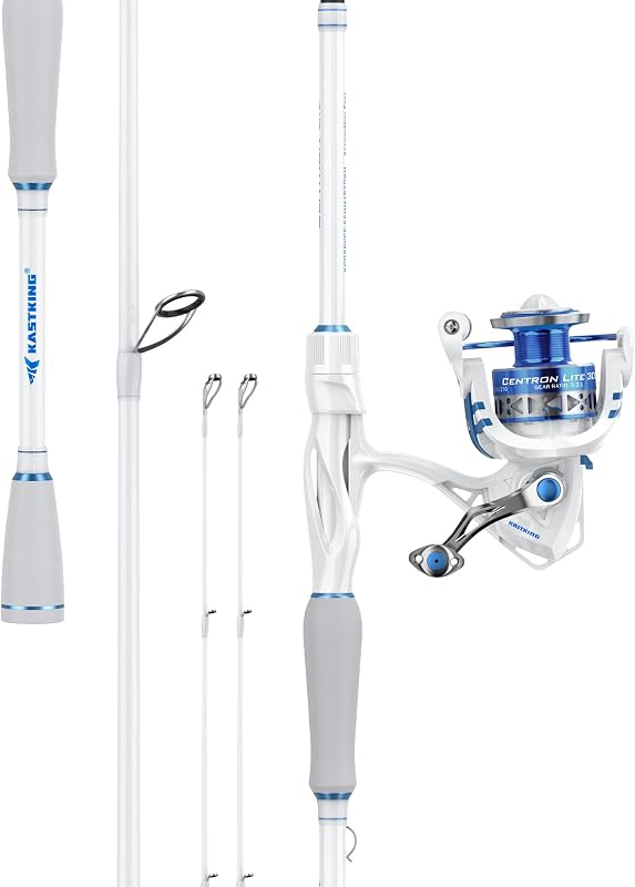 Combo de caña y carrete de pesca de viaje KastKing Centron Lite, doble punta plegable | Combo de cebo y spinning, diseño portátil de varias piezas + punta adicional, grafito IM6 liviano, ideal para pesca de lubina y trucha