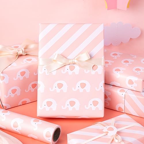 Vista 470 de WRAPAHOLIC Papel de regalo reversible, mini rollo, 17 pulgadas x 33 pies, adorable diseño de gato y azul sólido para cumpleaños, vacaciones