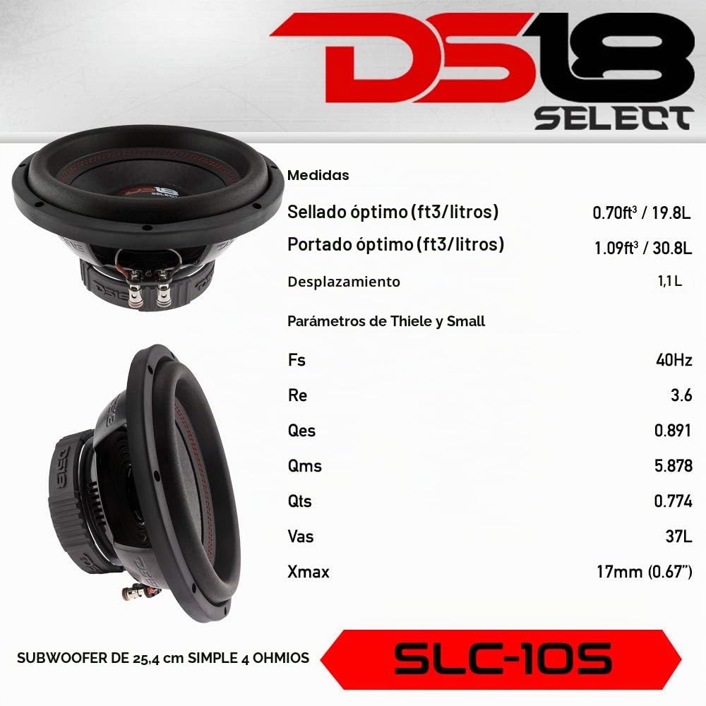 DS18 SLC10S Select Series - Subwoofer de bobina de voz única de 10 pulgadas, 440 vatios máximo, juego de 1