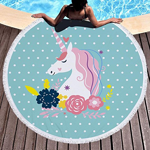 Marber Toalla de Playa Unicornio Toallas de Playa Redondas de Microfibra Grande 150 cm x 150 cm 59 Pulgadas para Niños Niñas Niños (2)
