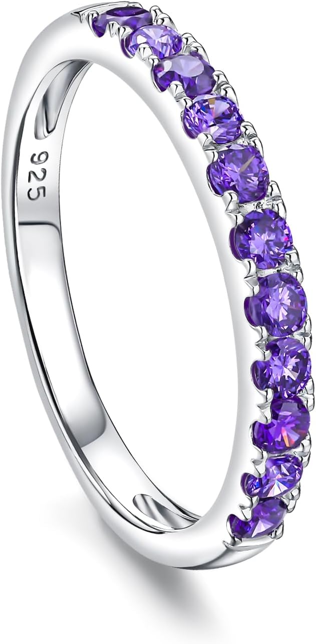 Created Ruby/Sapphire/Emerald Stackable Rings for Women 14K Gold Plated/ 925 Sterling Silver 2.2mm Wedding Band Ring (with Gift Box)