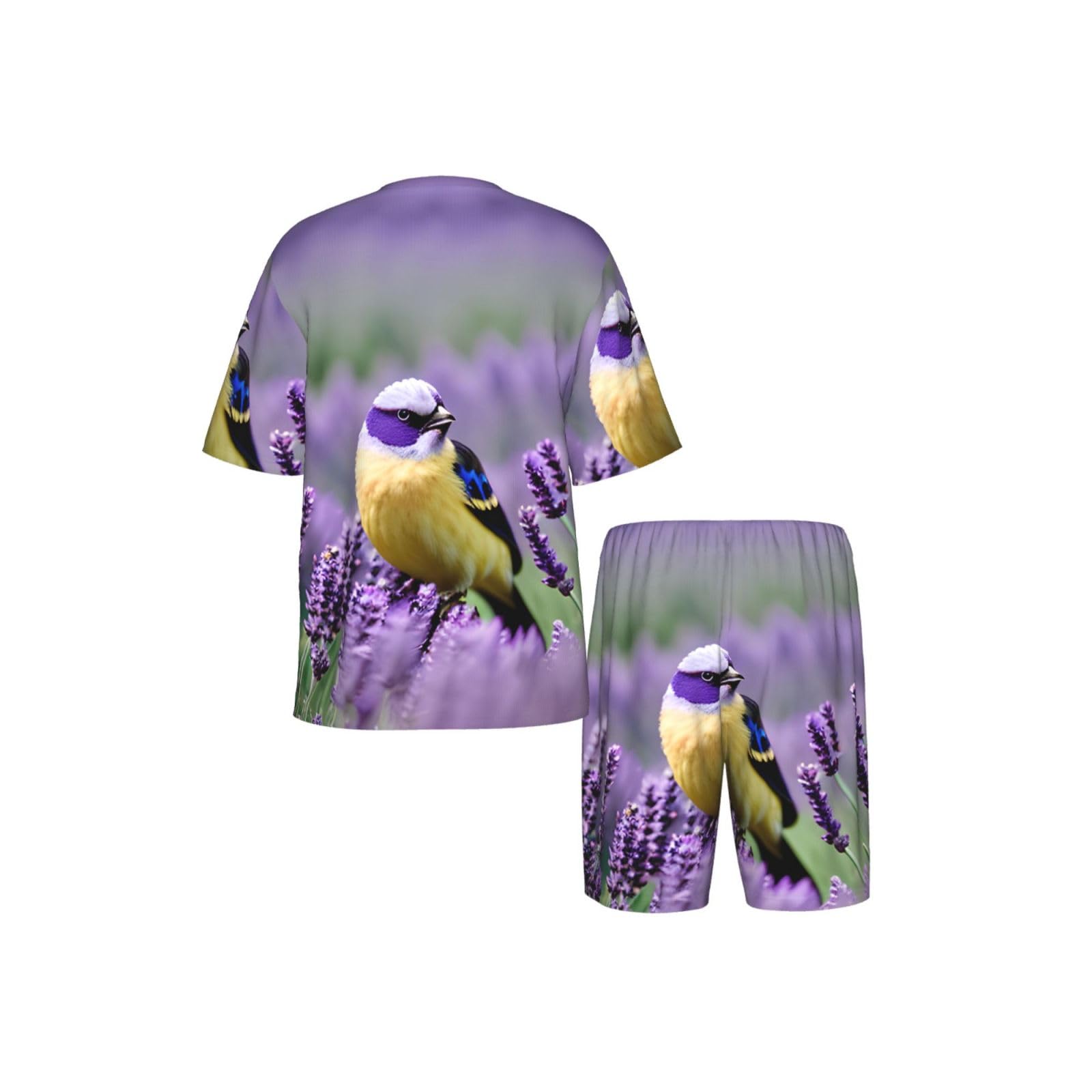 Conjunto de pijama clásico con estampado de flores florales de lavanda púrpura para hombre, pantalones cortos de pijama suaves para hombre, perfecto para las noches de verano
