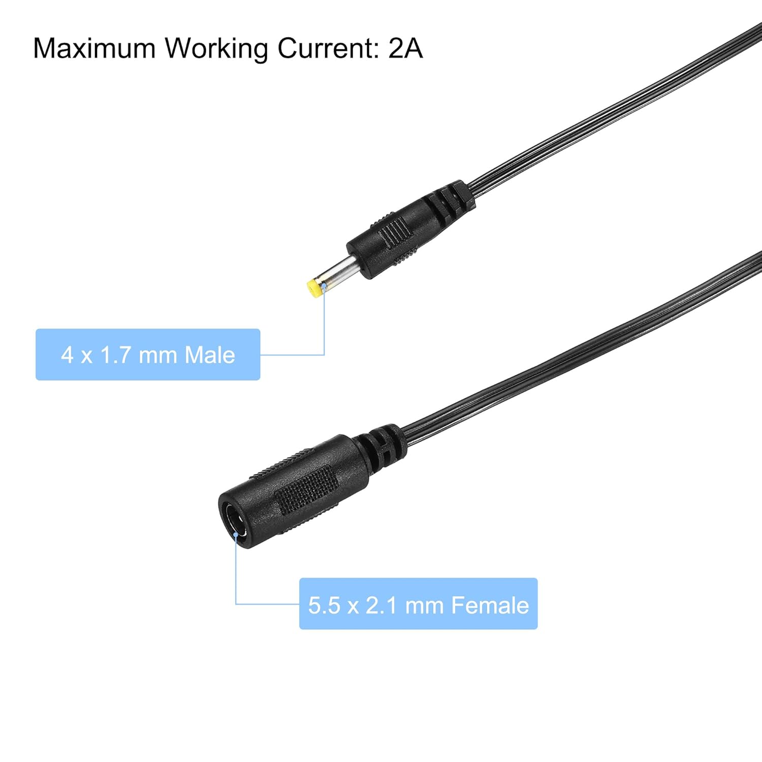MECCANIXITY DC Extension Cable 5.5x2.1mm Female to 4x1.7mm Male Power Extension Wire Plug Cord for LED Strip Camera CCTV, Black Pack of 3