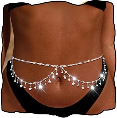 Rhinestone Waist Chains Crystal Waist Chain with Pendant Abdominal Chain Thin Minimalist Body Chain Jewelry for Women Beach Rave