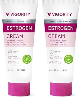 Vigority Estrogen Cream For Women, Natural Bioidentical Menopause Relief & Hormonal Moisturizer for Face, Neck & Body - Menopause Support for Hot Flashes, Menstrual Cycle - 2 Pack