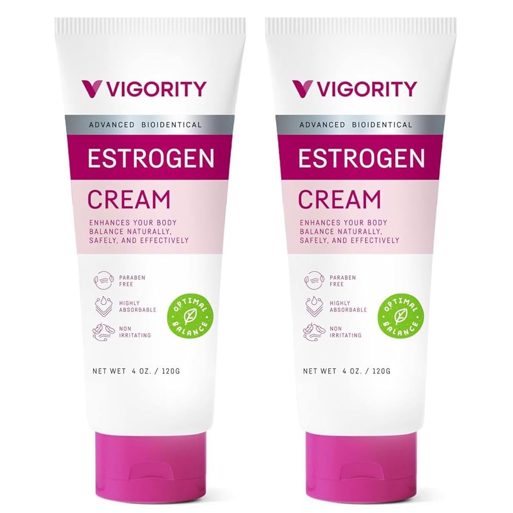 Vigority Estrogen Cream For Women, Natural Bioidentical Menopause Relief & Hormonal Moisturizer for Face, Neck & Body - Menopause Support for Hot Flashes, Menstrual Cycle - 2 Pack