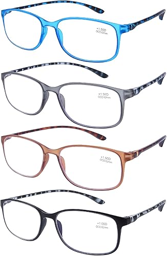 Miniatura 4 de AQWANO. - 4 pares de lentes de lectura para computadora, para bloqueo de luz azul, ligeros, flexibles, TR90, lentes irrompibles para mujeres y