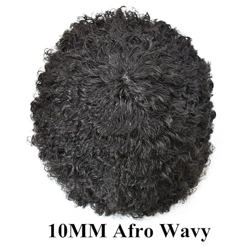Miniatura 2 de Peluca afro para hombres negros afroamericanos Full Poly Curly Weave Unidad de cabello brasileño para hombres negros inyectados Pu Afro Toupee