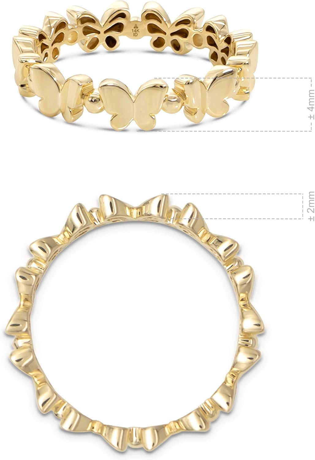 DEVATA 14K Solid Gold Clover/Ribbed/Daisy/Cable Link Ring Women - Image 4