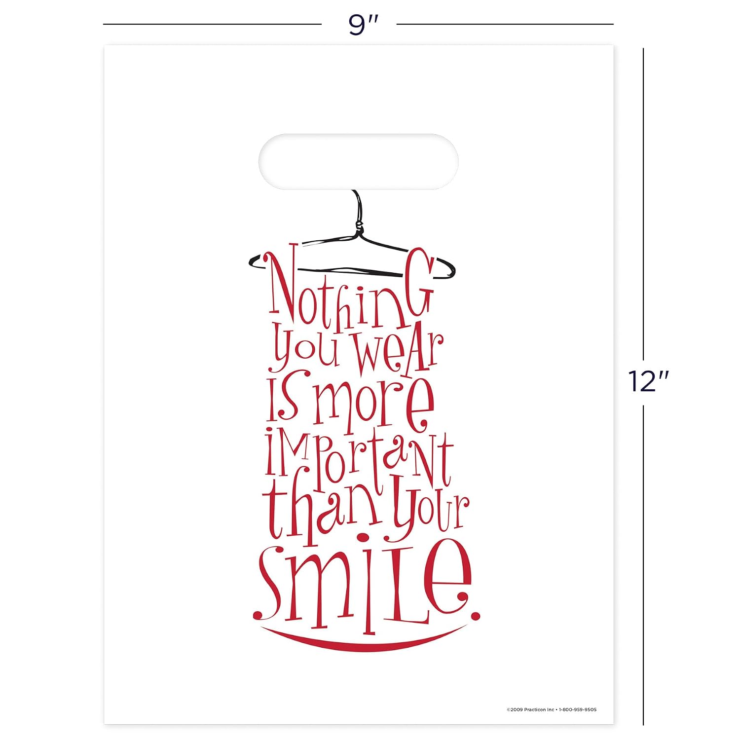 Practicon Wear Your Smile 9" x 12" Dental Giveaway Bag, Dental Hygiene Patient Care Goodie Bag, Dentist Office Plastic Gift Bags, 100 Pack