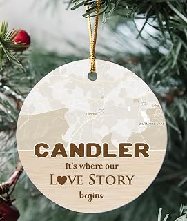 Candler Ornament Christmas Map City Candler NC It's Where Our Love Story Begins for Couple Candler Ornament 3 inch Circle Plastic