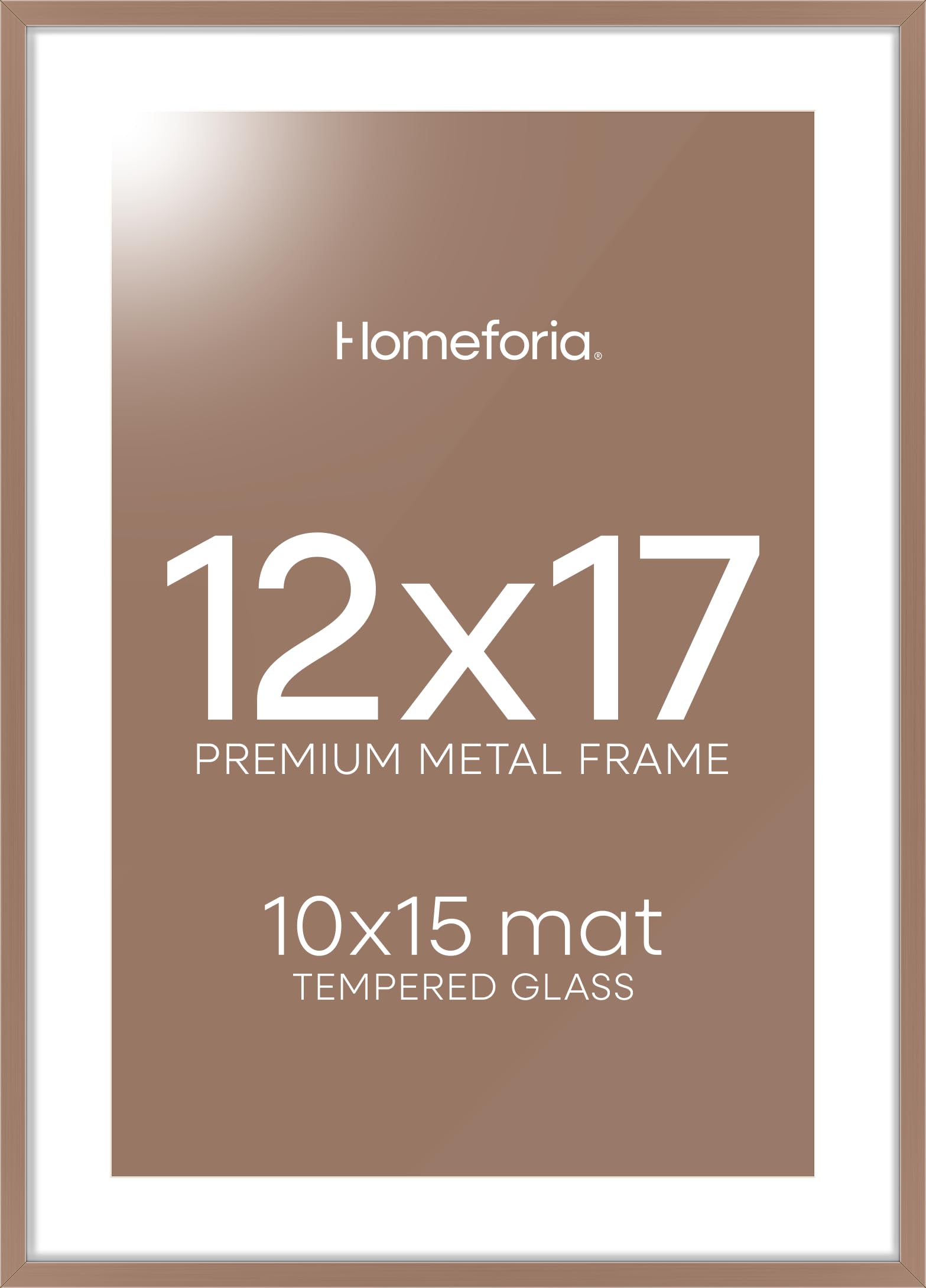 Homeforia 12x17 Mocha Picture Frame, High-End Metal, 10x15 Mat, Glass | High End Aluminum, Tempered Glass, Acid-Free 10x15 Removable Mat, 12x17 in Edge-to-Edge Display 17x12, Wall Kit, Set Of 1