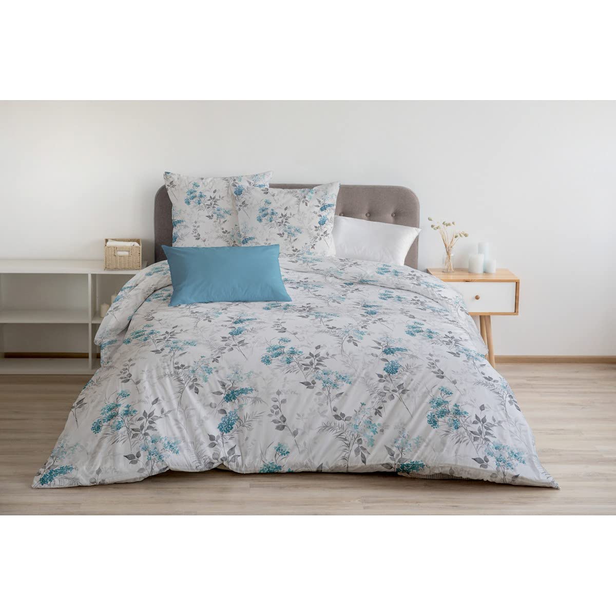 Home Linge Passion, Dekbedovertrek, 3-delig, 100% katoen, 57 draden, 2 personen, 220 x 240 cm, Pompadour wit/grijs/groen