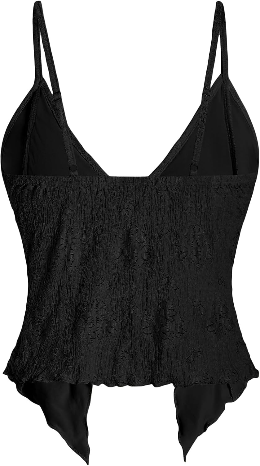 Women's Going Out Tops Y2K Tie Front Asymmetrical Ruffle Hem Crop Tops Boho Cowgirl Outfits - Image 2