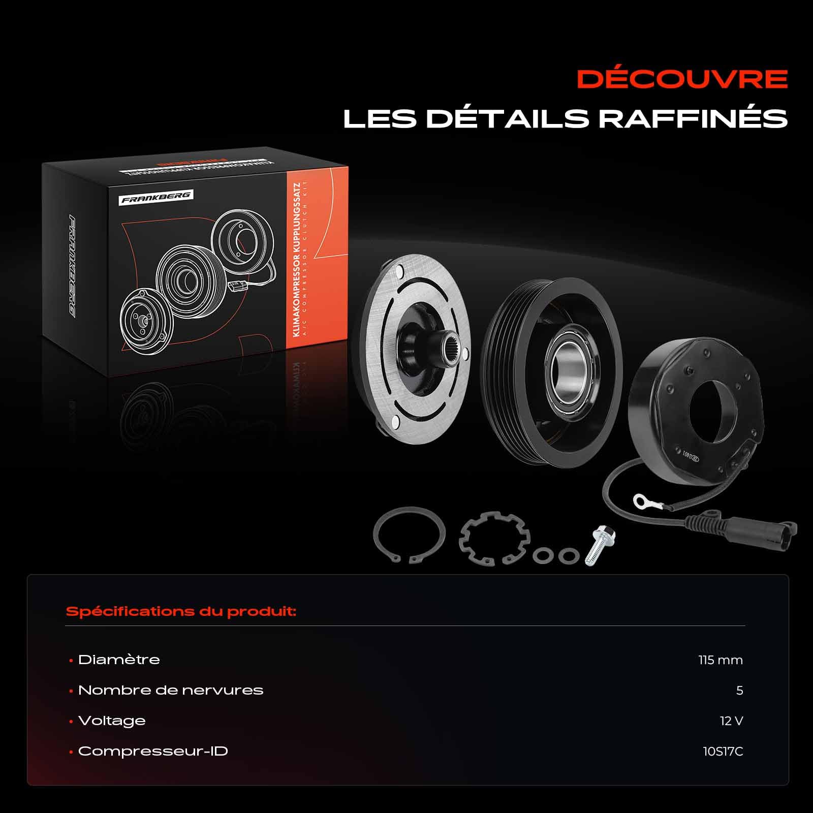 Frankberg 1x Kit d'embrayage du Compresseur de Climatisation