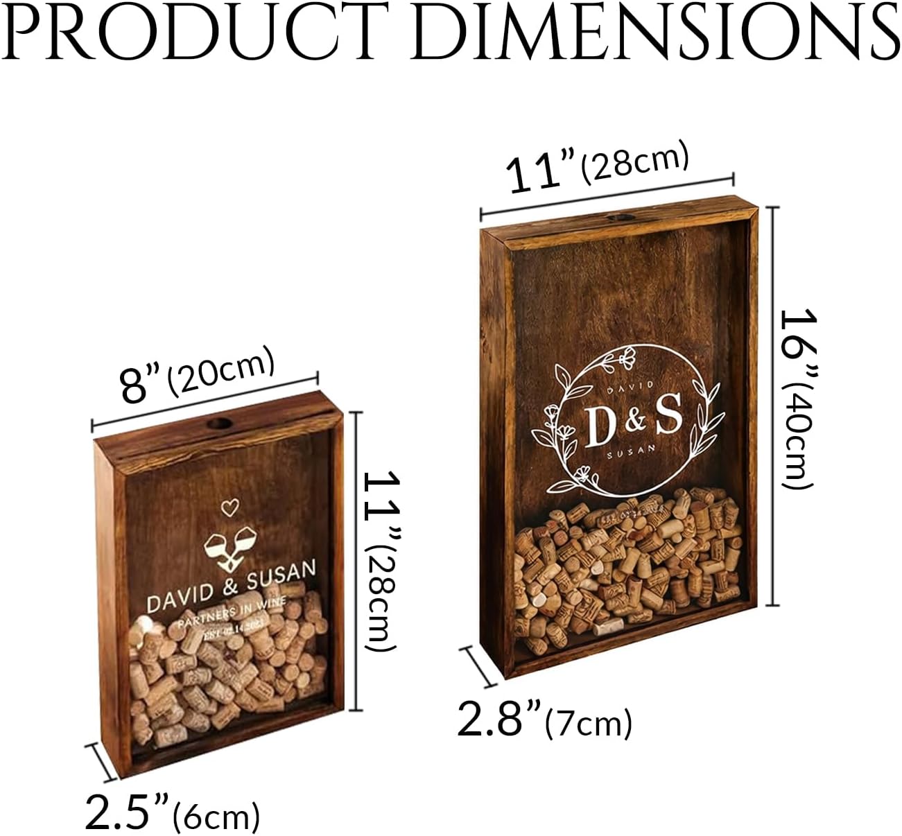 Personalized Wine Cork Shadow Box - Custom Wooden Display Holder for Wine Corks, Bottle Caps, Tickets - Perfect Wedding, for Her, Him, Couples - Wall Mounted or Tabletop