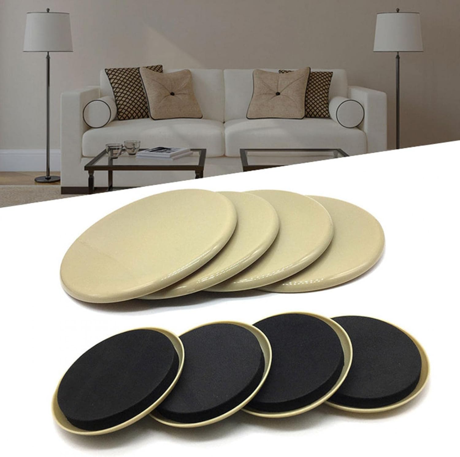 8pcs Furniture Sliders Moving Pad G-lider Quickly Protect Carpet Sturdy Round Furniture Sliders for Carpet, Furniture Moving Pad Reusable Flooring Coaster Floor Surfaces Felt Pads(3.5in)
