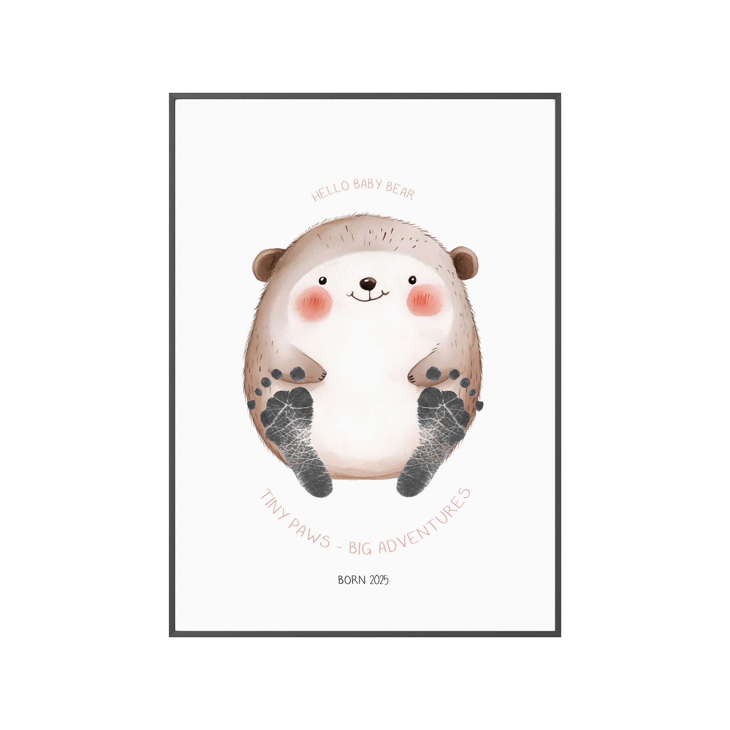 HELLO BOO Animal Design, Baby Ink Free Footprint Kit. Beautiful Watercolour Animals to Print with Your Little Ones Prints. Complete with one Large Sheet, 4 mini Print Cards, 2 Wipes.