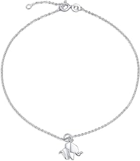 3D Geometric Origami Jewelry Animals Elephant Giraffe Cat Kitten Butterfly Anklet Small Charm Dangle Ankle Bracelet For Women .925 Sterling Silver Adjustable 9 To 10 Inch