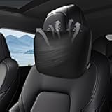 Kzeux Upgraded Car Seat Neck Pillow - Adjustable Height Headrest Cushion - for Tesla Models 3/Y/S/X High Elastic Pearl Cotton Interior and Ventilated Nappa Leather - Neck Pain Relief (1 Pack Black)