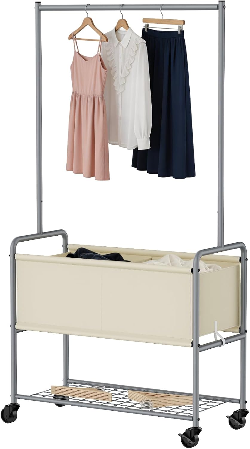 KEEGH Rolling Laundry Cart with Hanging Rack, Extra Large Laundry Sorter