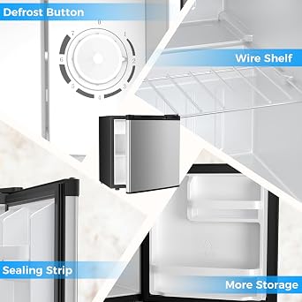 Antarctic Star 1.6 Cu. Ft Mini Fridge with Freezer,Small Compact Refrigerator with Single Reversible Door, Removable Shelves, 7 Adjustable Thermostat, for Dorm/Bedroom/Office,Steel