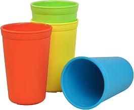 Re-Play Toddlers Open Cups - 10 Oz. Reusable and Stackable Kids Open Cups, Dishwasher/Microwave Safe - Made in USA - Set of 4-4.75" x 3.25" - Preschool