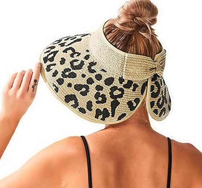 Leopard Roll Up Bow Visor Sun Hats 